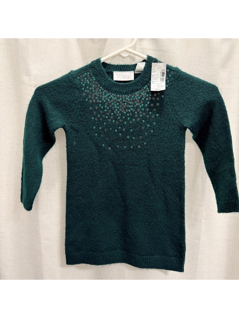 The Children's Place Girls' 2T Green Sweater with Sequins
